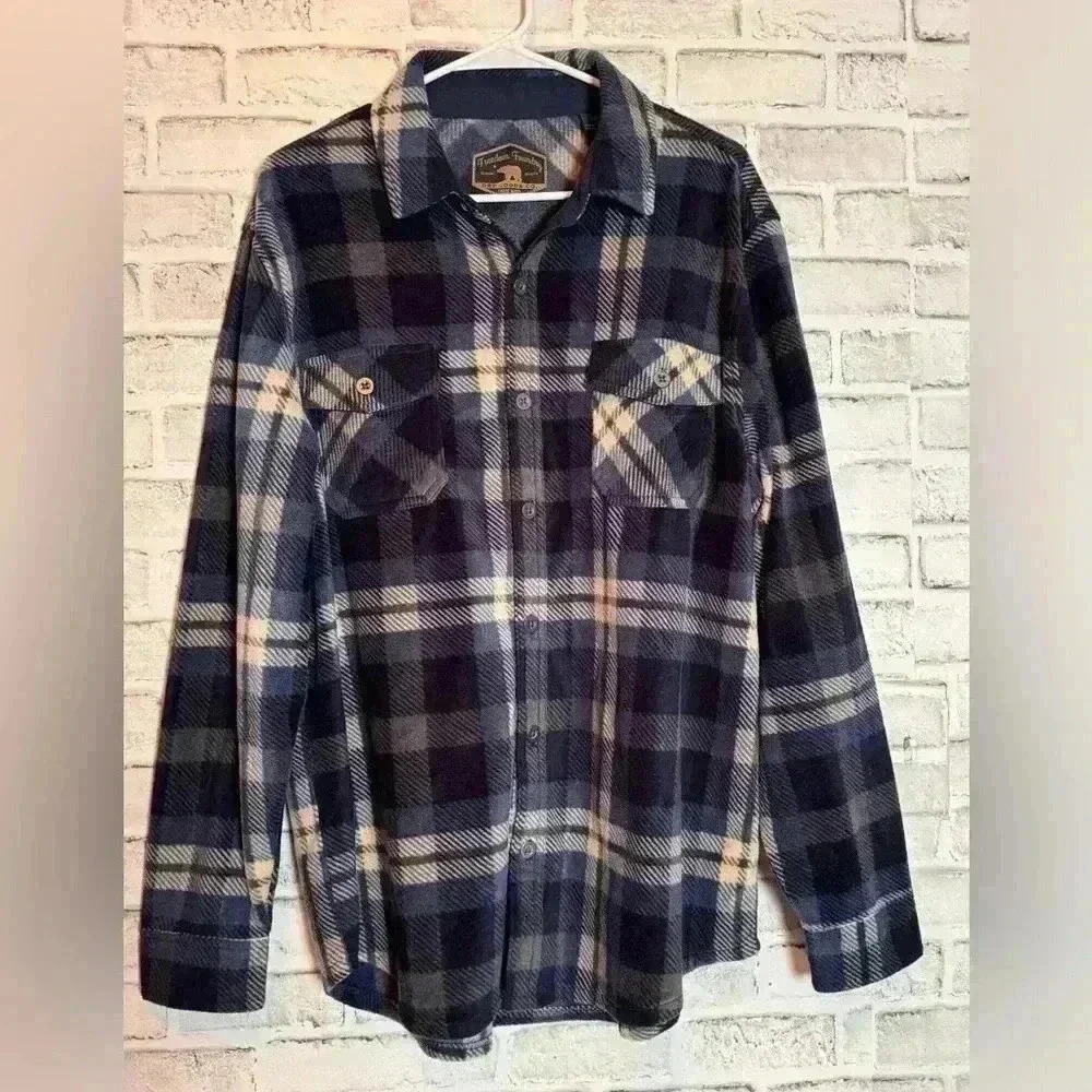 Freedom Foundry Button Down Long Sleeve Blue Flannel Shirt Men's LG‎